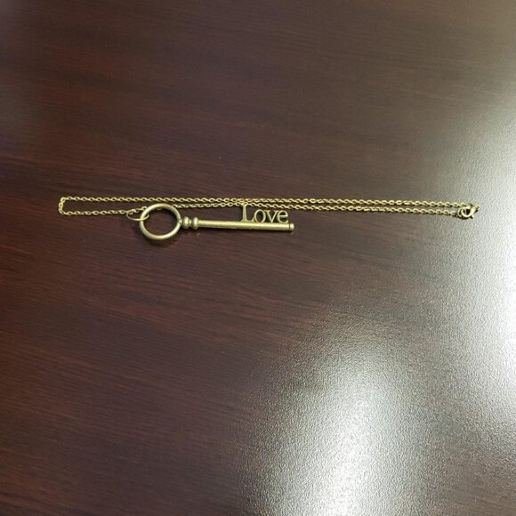 LOVE Skeleton Key Necklace on Bronze Chain - Picture 4 of 6